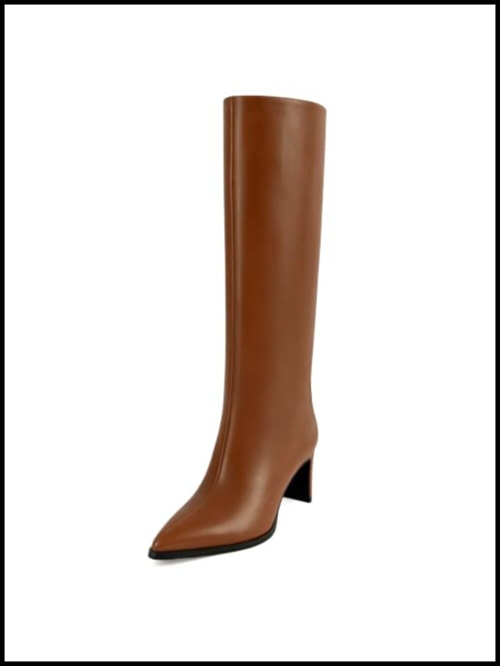 Faux Leather Knee High Boots Pointed Toe Block Heel Tall Women's
